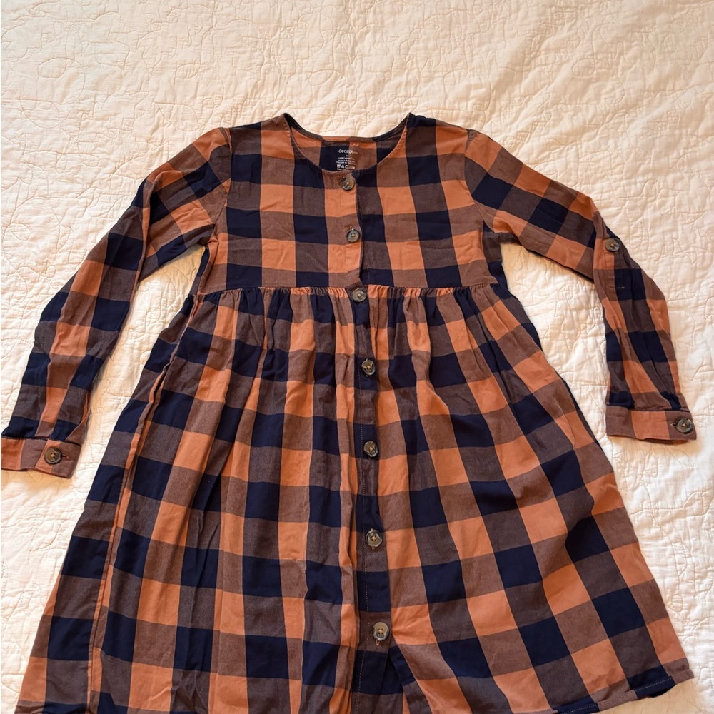 Girls Plaid Button-Front Dress xl long sleeve